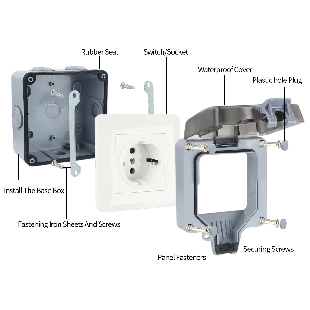 GTRIC Waterproof Outdoor Plug Electrical Sockets 250V AC IP66 DustProof Waterproof Socket With Switch Outside Master Plug