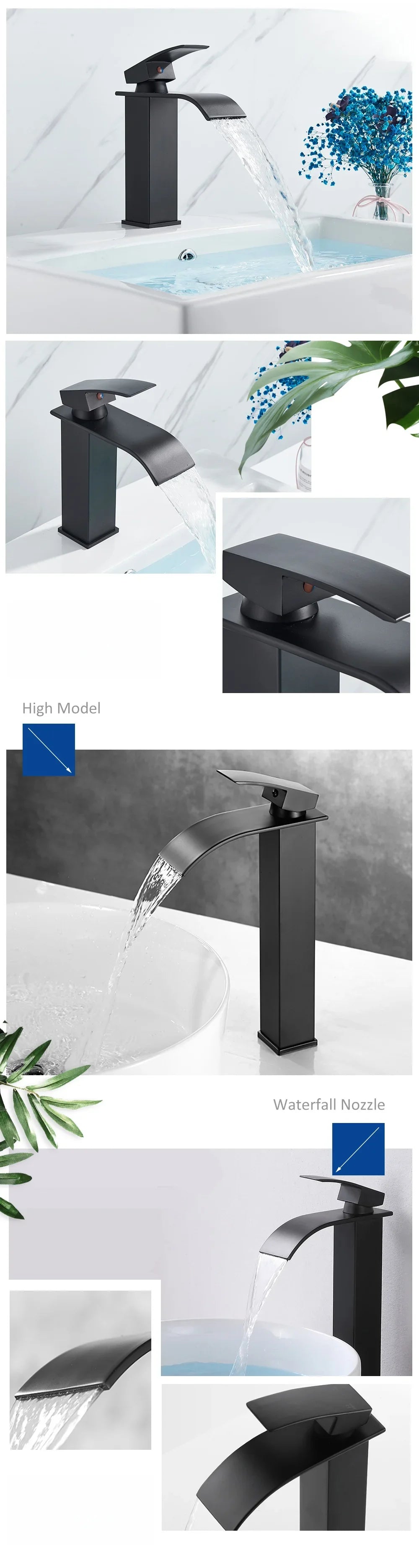 Stainless Steel Waterfall Basin Faucet Kitchen Faucet Sink Mixer Hot Cold Water Basin Crane Tap For Bathroom Wash Mixer Tap Mat