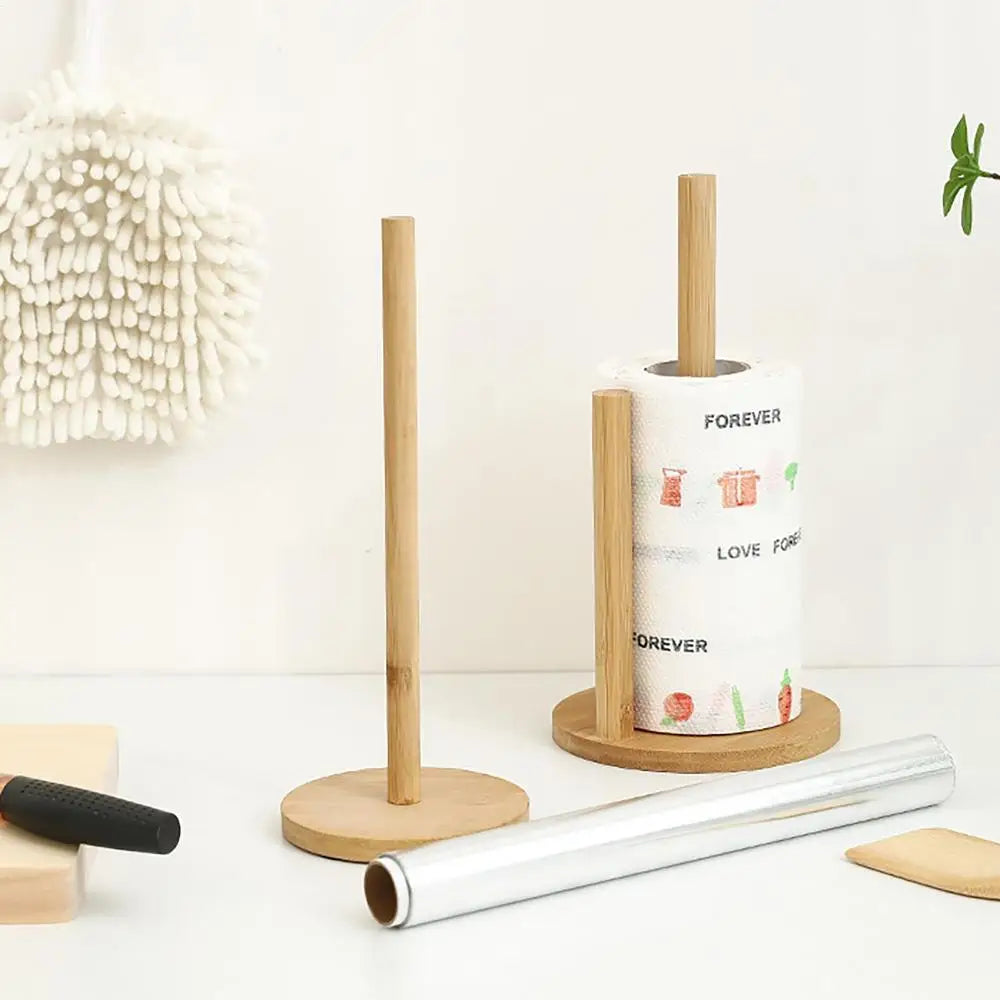 Wood Paper Towel Holder Kitchen Roll Paper Towel Holder Bathroom Tissue Vertical Stand Anti-Skid Base Paper Towel Storage Holder