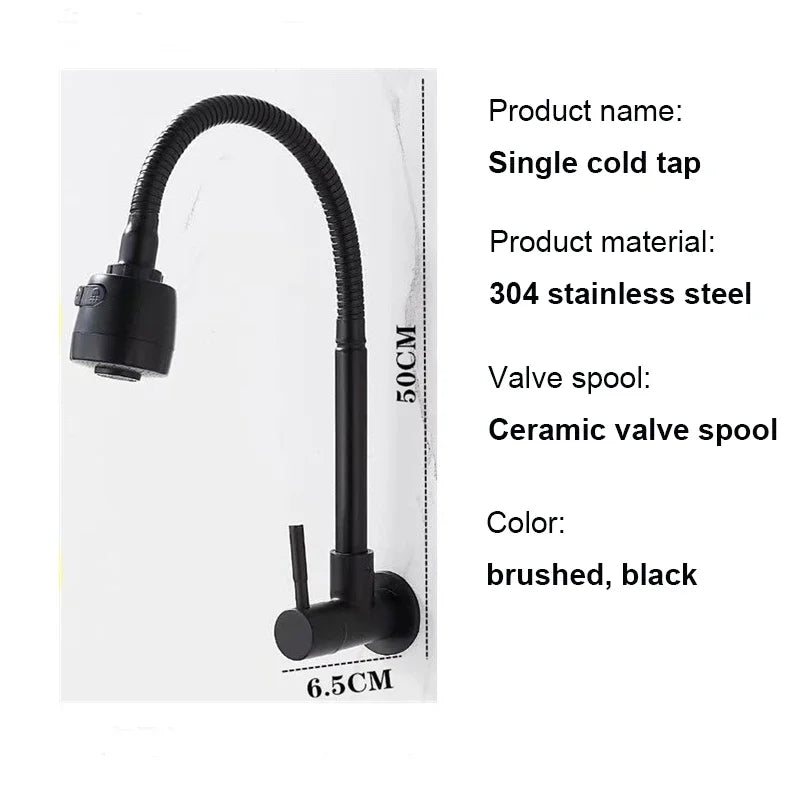 Wall Mounted Stainless Steel Single Cold Water Faucet Universal Rotation for Garden Balcony Washbasin Mop Pool Outdoor Use