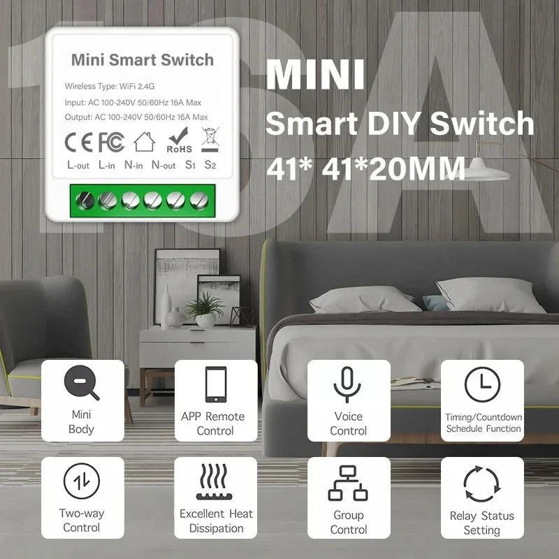 Smart WiFi/Zigbee 3.0 Switch 16A 20A Module Relay Breaker 2-way Control Work with Tuya Smart Life APP Alexa Home Assistant