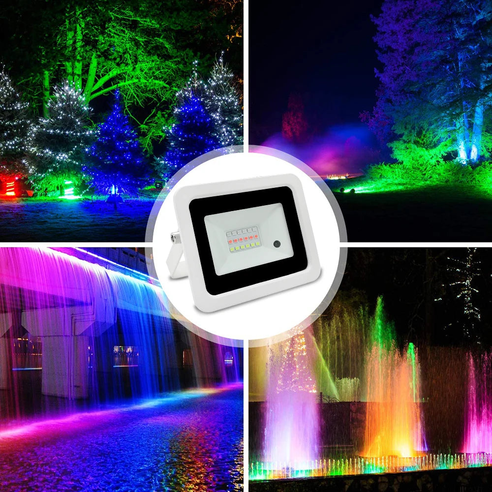 Led RGB Flood Light 20W 30W 50W 100W IP68 Outdoor Floodlight Spotlight AC 220V/110V Reflector Projector Lamp Garden RGB Lighting