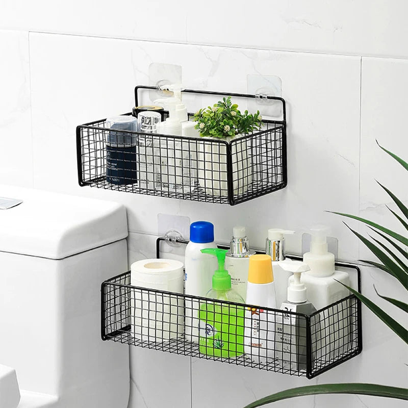 Kitchen Bathroom Storage Rack No Drilling Required Wall-Mounted Organizer Space-Saving Accessories Kit Supplies Essential