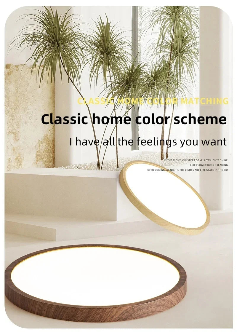Modern LED Ceiling Light Circular Ultrathin Wood Grain Walnut Decorative Light Bedroom Dining Room Living Room Indoor Home Light