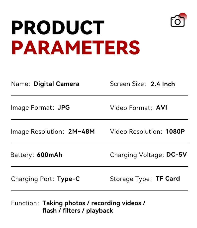 4K Flip Screen CCD Digital Camera 16X Zoom 1080P HD Vlogging Camera Travel Portable Digital Camera with Autofocus Beauty Filter