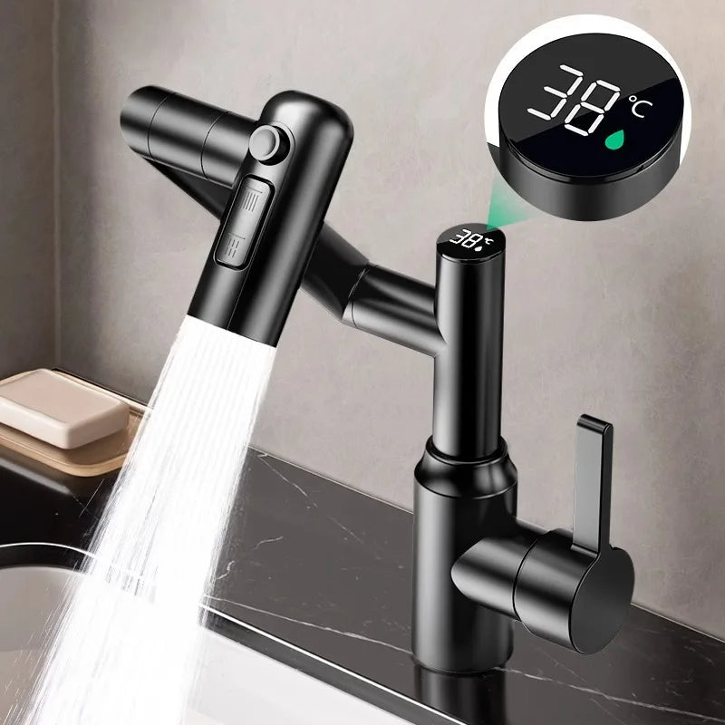 Stainless Steel Faucet Washbasin Bathroom Multi-functional Robotic Arm Universal Rotation for Hot and Cold Water Digital Display