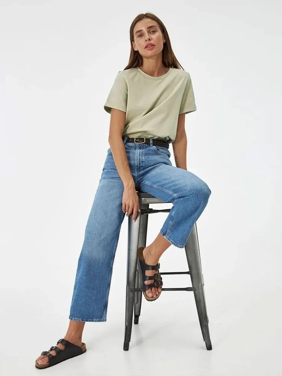 Cross border hot selling cotton T-shirt with round neck and short sleeves for European and American women loose basic top