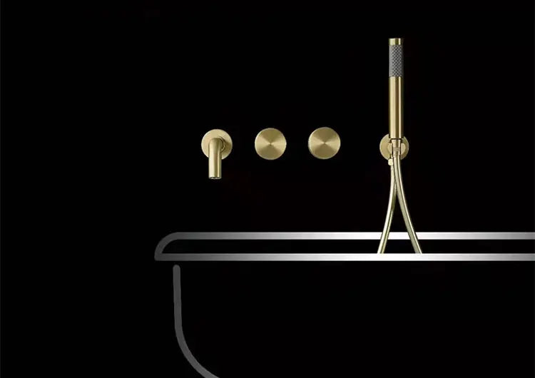 Brushed Gold Bathroom Faucet Wall-Mounted Bathtub Outlet Brass Hand-Held Shower Head Hot and Cold  Bathroom Mixer Tap