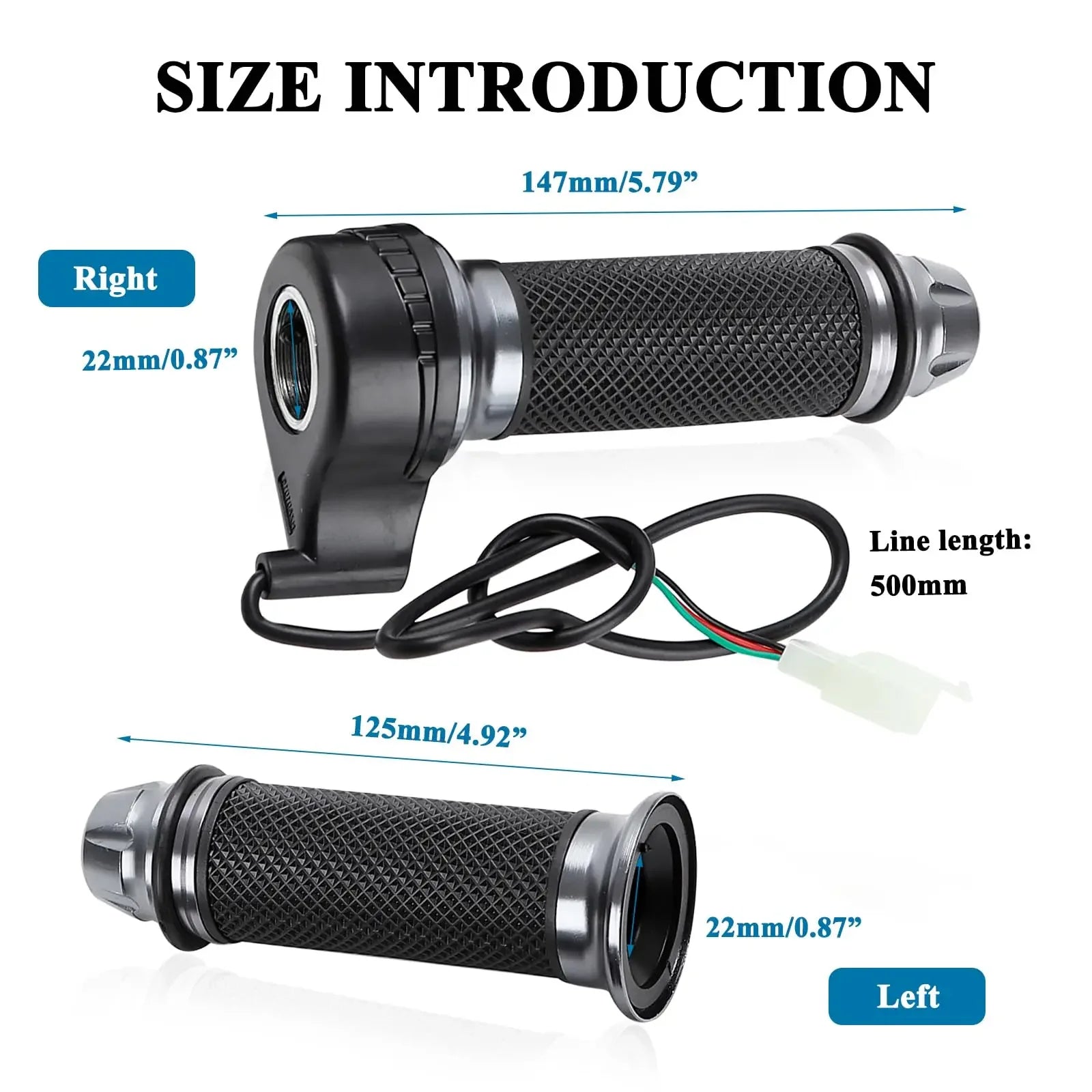 22mm/0.87" Electric Bike Handlebar with 3-Speed Control Funcation,Throttle Grip in Rubber and Metal Material Universal Electric