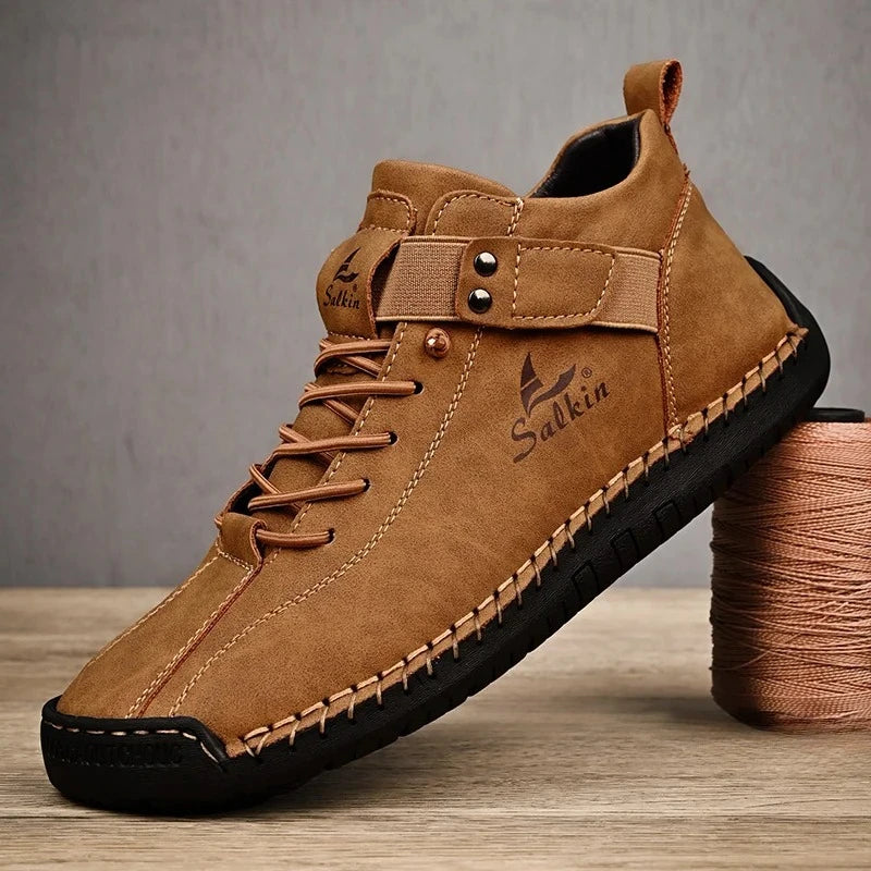 New Leather Casual Men Shoes Design Sneakers Man Breathable Leather Shoes Outdoor Men Ankle Boots