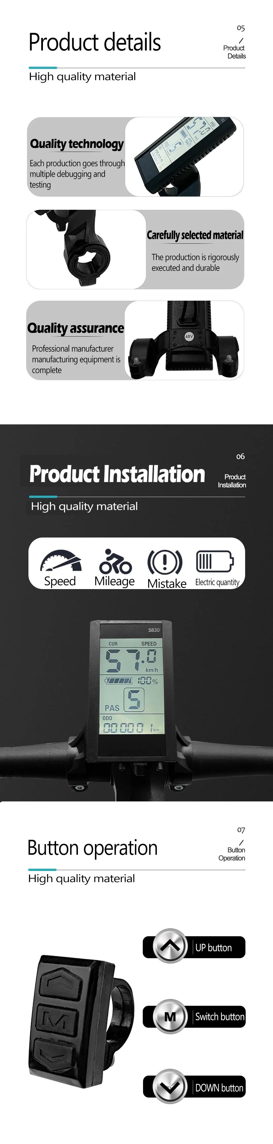 250W-750W Brushless For Electric Bike Controller LCD Panel Scooter EN06 S830 S866 JN Controller 15A 25A WP Plug Square Wave GD06