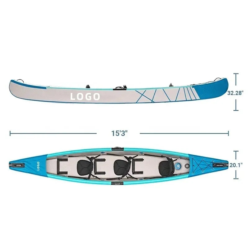 Inflatable Kayak 465CM Inflatable 3 Person Fishing Paddle Boat ,0.6mm PVC 8CM Drop Stitch 3 Chambers Ship for Ocean Lake Sea
