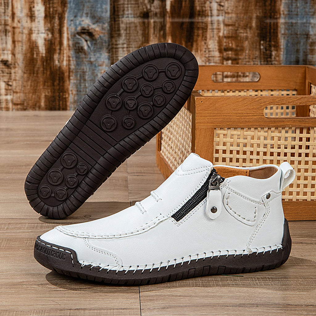 Handmade Leather Casual Shoes for Men Sneakers Men Flat Footwear Zipper Leather Boots Men Ankle Outdoor Walking Plus Size 39-48