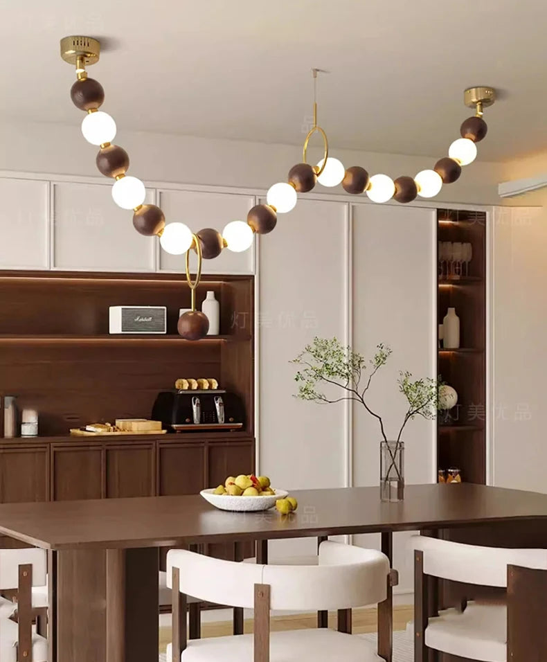 Postmodern White Lampshade Acrylic Walnut Wood LED Chandeliers lustre Adjustable Ceiling for Kitchen Island Decoration Dimmable