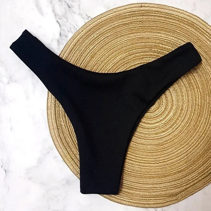 Sexy Bikini Bottoms Women's 2025 Swimsuit Low Waisted Bottom Solid Color Swimwear Thong Beachwear Brazilian Bathing Suit Summer