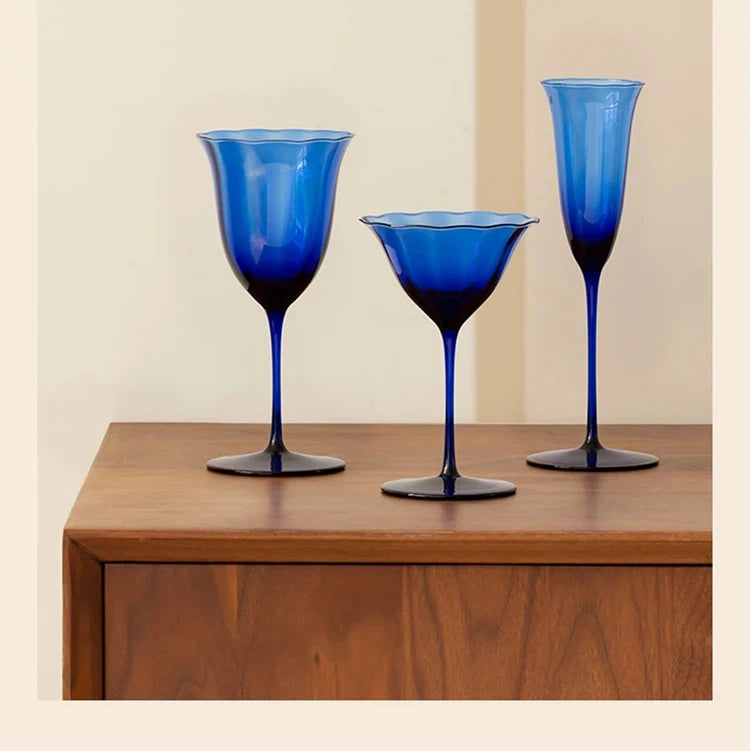 Sapphire Blue Wine Glasses Goblets niche Flowers Red Wine Glasses Crystal Glass Cocktails Martini Glasses Cup