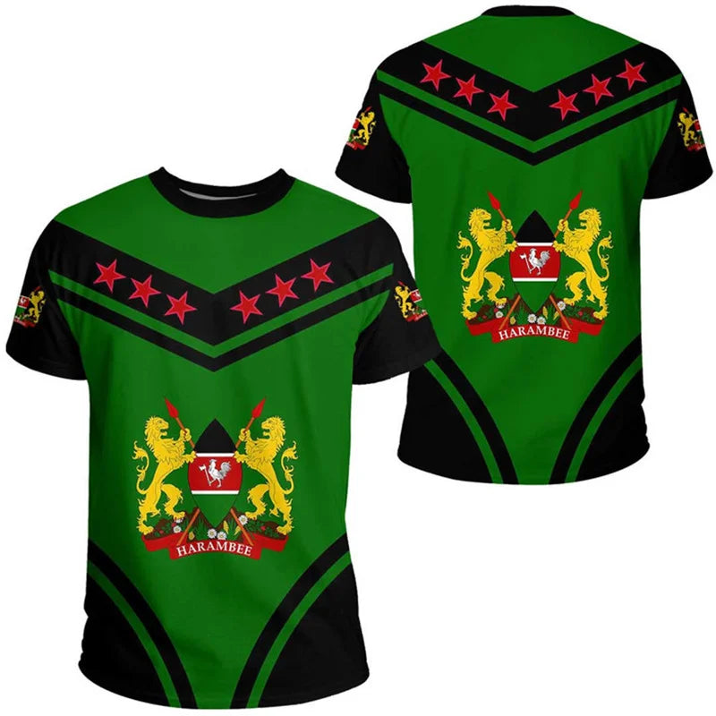 3D Kenya National IndependenceDay Printed T Shirt The Republic-of Kenya Emblem Falg Graphic Short Sleeves Vintage Tee Shirts Top