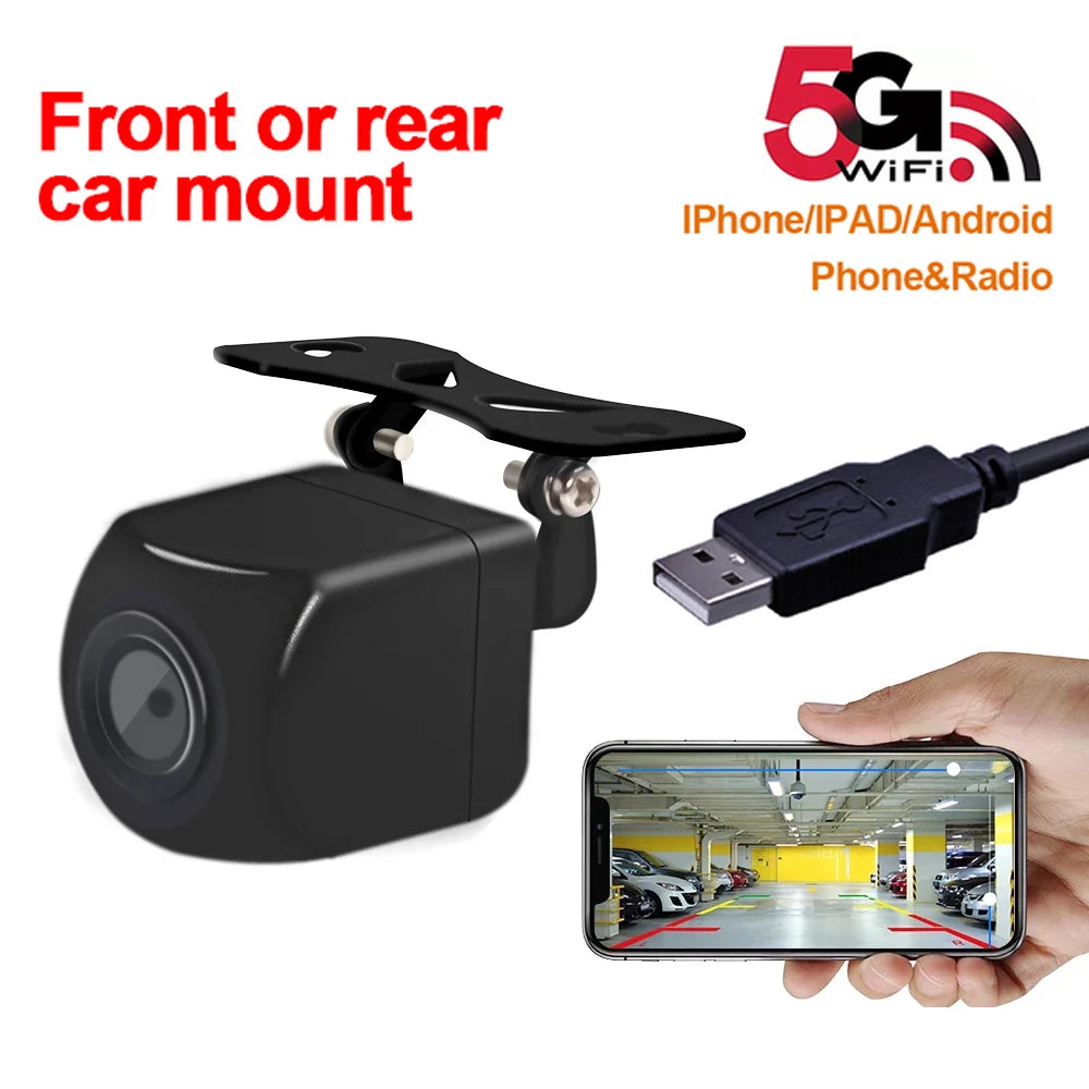 Rear View Car Camera 5G Wifi HD Night Vision Wireless Reversing Camera With 5V USB 12V Cable Support Android IOS Mobile Phones