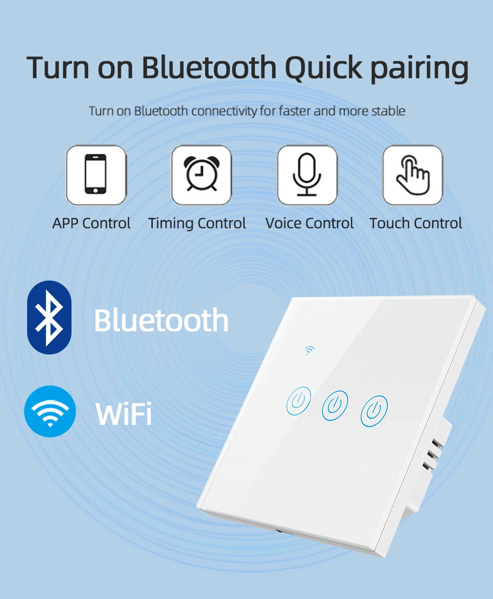Smart WiFi Switch  Remote Control Touch Panel Light Switch No Neutral Wire Voice Control Timer Smart Home Switch
