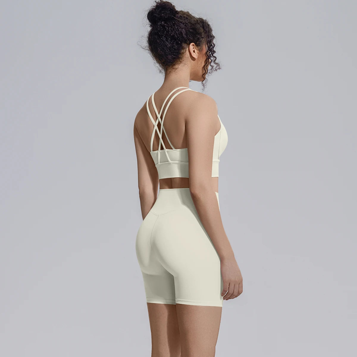 2PCS/set Yoga Set Summer Breathable Running Cycling Backless Sports Bra High Waist Peach Buttocks Fitness Shorts Gym Yoga Set
