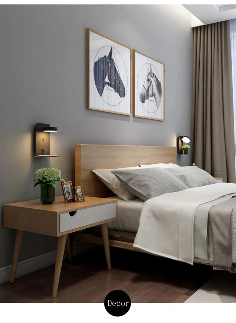 Modern LED Wall Lamp With Switch USB Charging Port 9W Black White Aisle Wall Lights Bedroom Bedside Wall Sconce Decoration Lamps