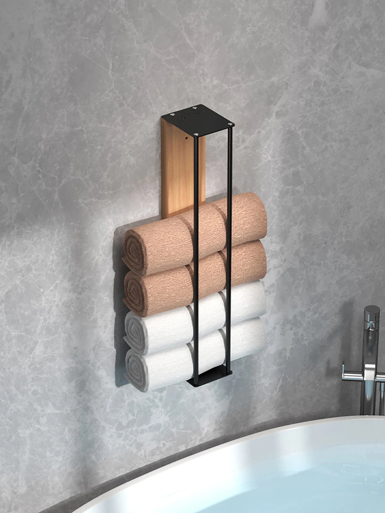 Bathroom wall mounted towel rack, bathroom decorative towel rack, towel hanging rack, roll towel storage, no drilling required