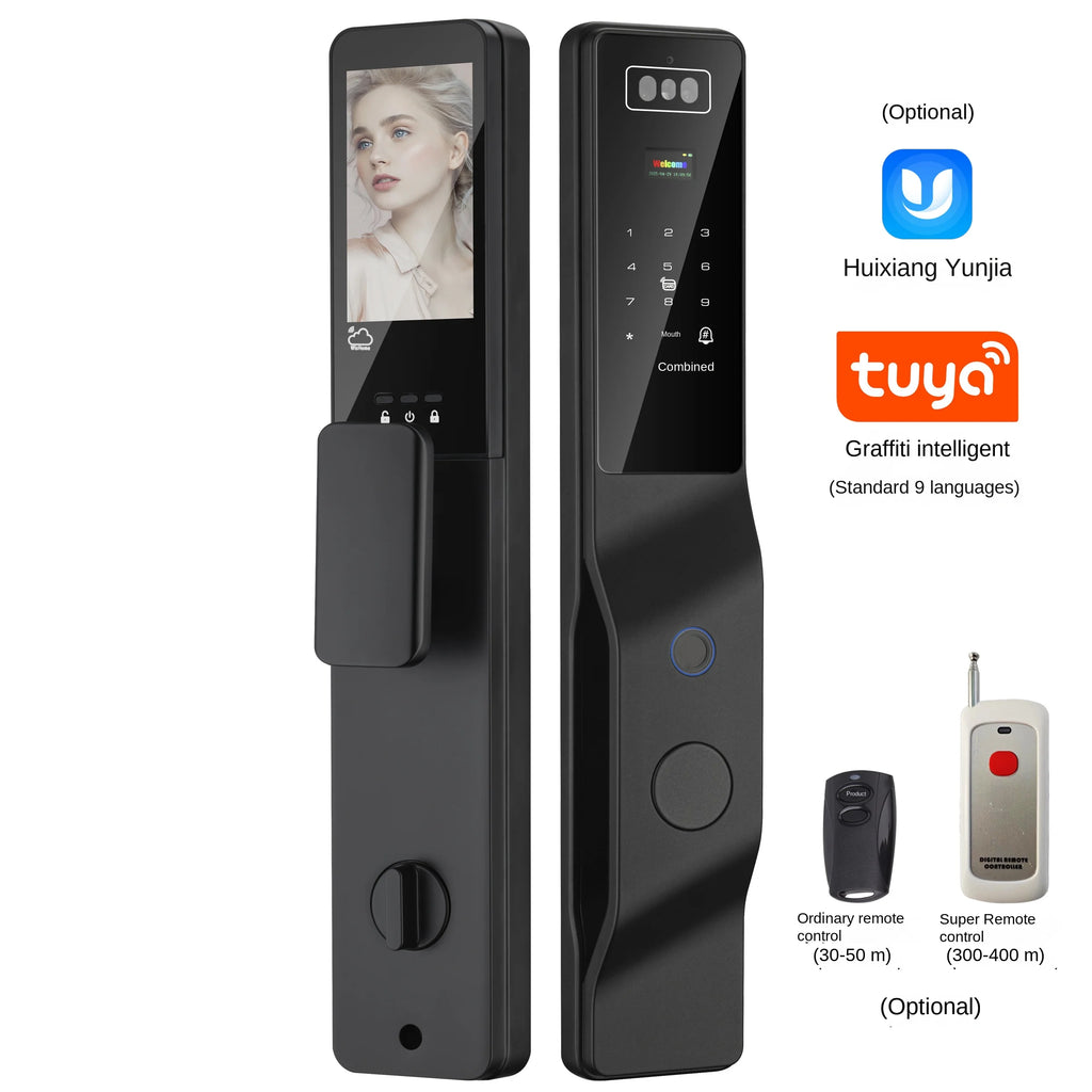 Tuya Wifi Palmprint 3d Face Recognition Smart Door Lock with Digital Camera Electronic Remote Control Door Lock for Wood Door