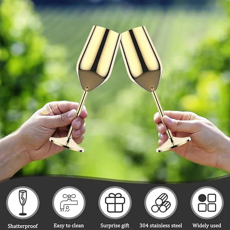6Pcs Stainless Steel Unbreakable Metal Wine Glasses 220ml Cocktail Cups for Bar Drinking Glasses