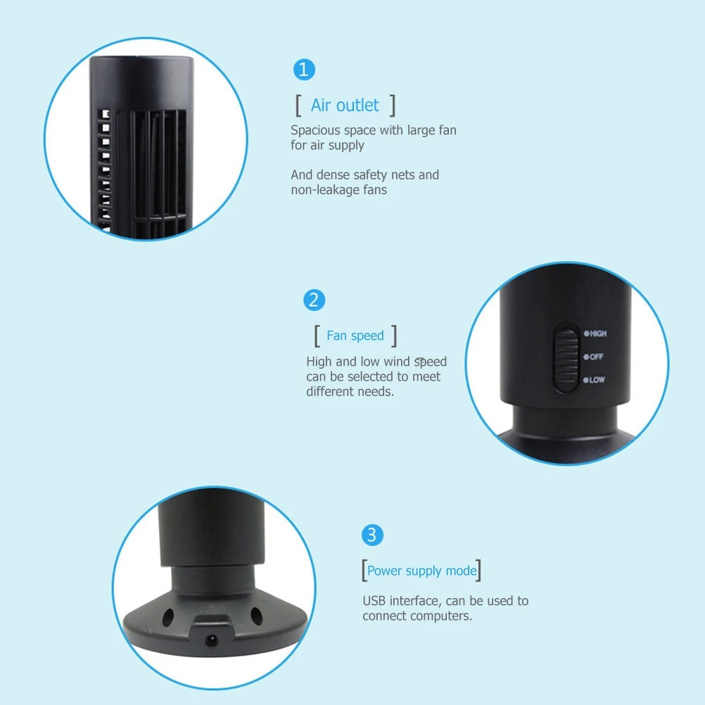 E9 Portable Air Cooler Vertical Bladeless Fan USB Desktop Air Conditioner Table Fan Mini Cooling Tower Kids Fan for Home Office