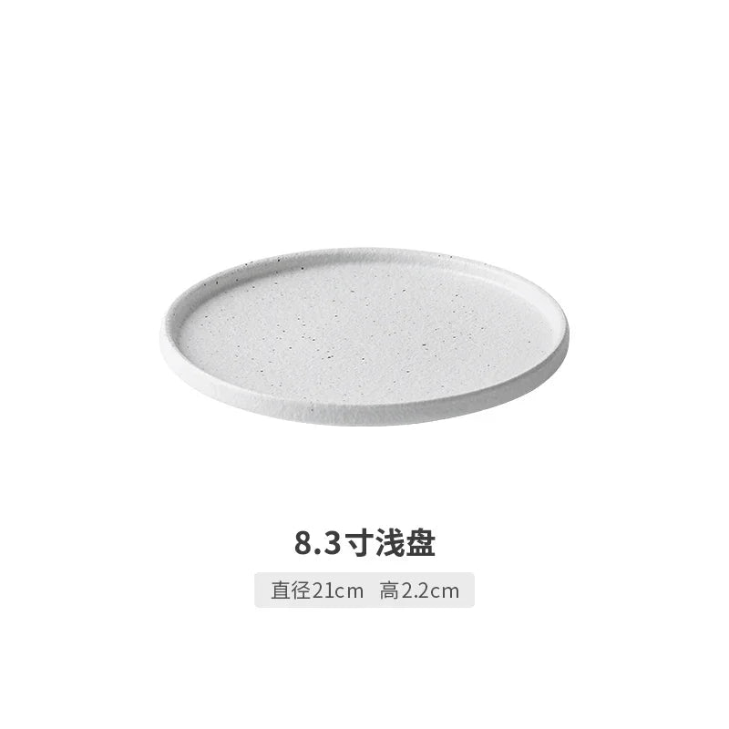 Japanese-style Tableware Set Bowls and Plates Round White Ink Point Dinner Plates Home Creative Western Dishes Dinner Plates
