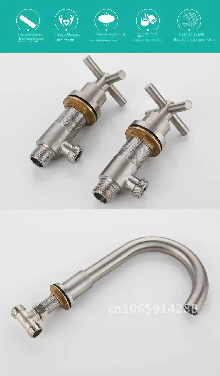 Free Faucet Bathroom WashBasin Dual Tap Solid 304 STAINLESS STEEL Faucet Handles Lead Set Basin Holes Tap Mixer Bathtub Sink 3