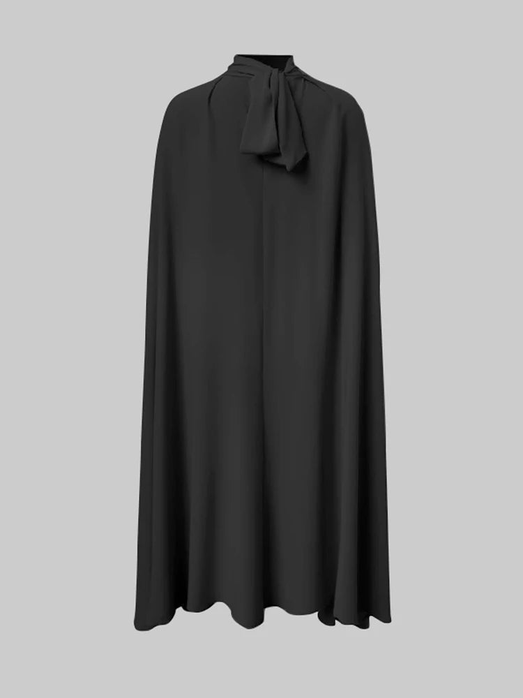 Women Elegant Solid Color High-Neck Party Evening Dresses 2025 New Spring Batwing Sleeves Lace-Up Banquet Robe Vestido
