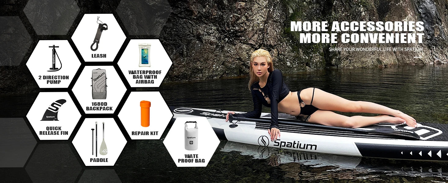Spatium Inflatable Paddle Board Touring Portable Water Sports Air Inflatable Anti-Skid Surfing Board Equipped With Backpack