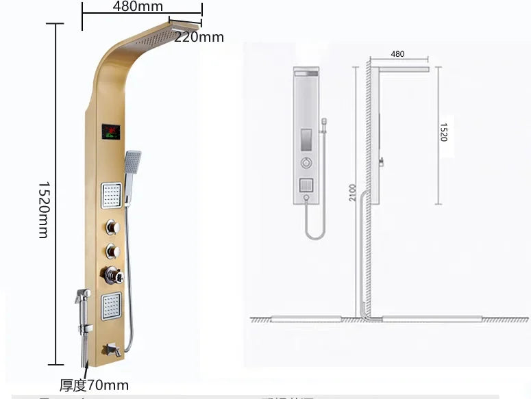 Stainless steel intelligent constant temperature wall-mounted integrated shower screen Shower temperature display shower set sho