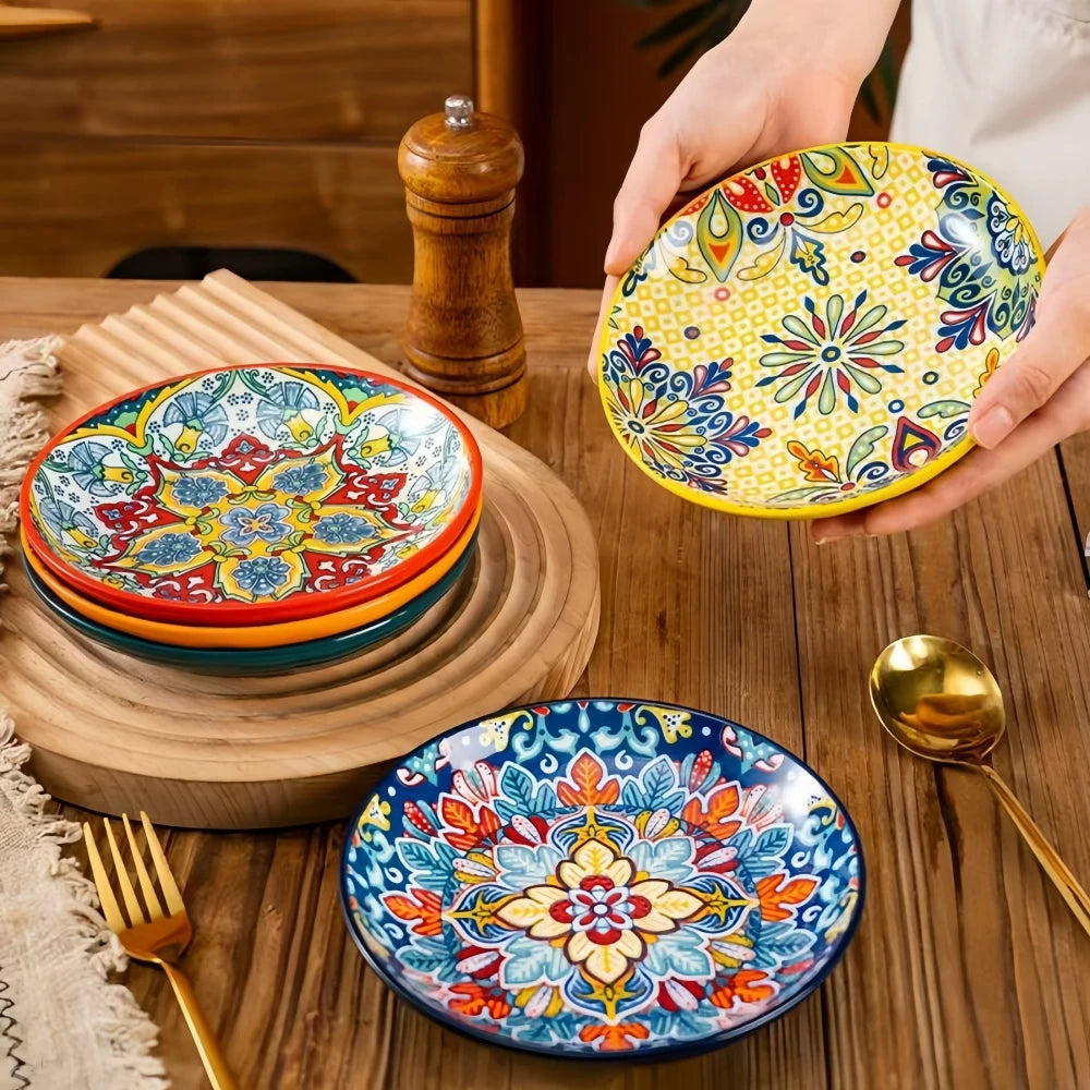 6.3-inch ceramic Bohemian style restaurant kitchen serving appetizer plates, fruit plates, salad plates, hotel bone plates