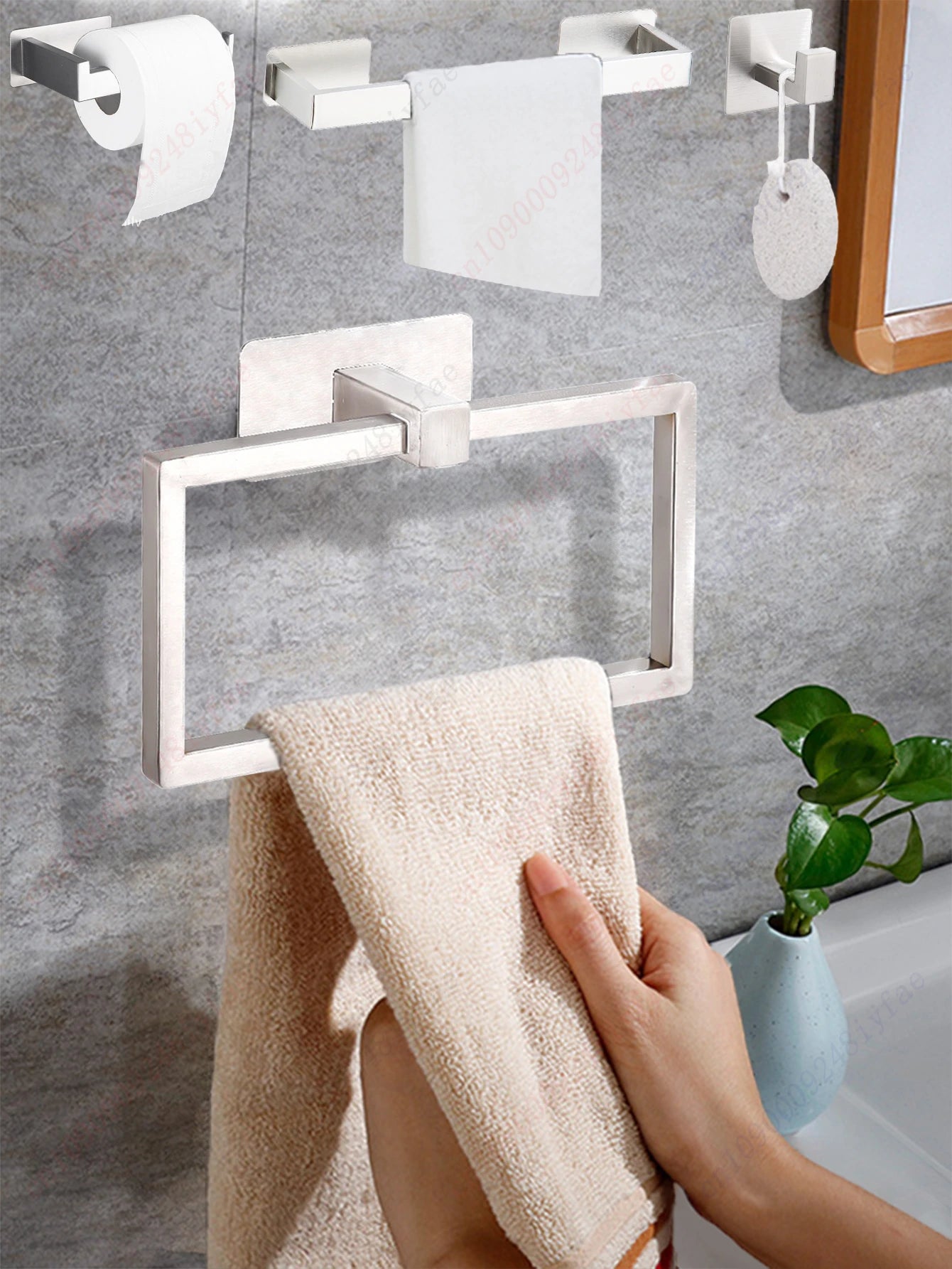 1-5PCS Towel Holder Bathroom Towel Bar Hanger Toilet Paper Holder Dispenser Wall Hooks Robe Key Hooks Hardware Accessories Set