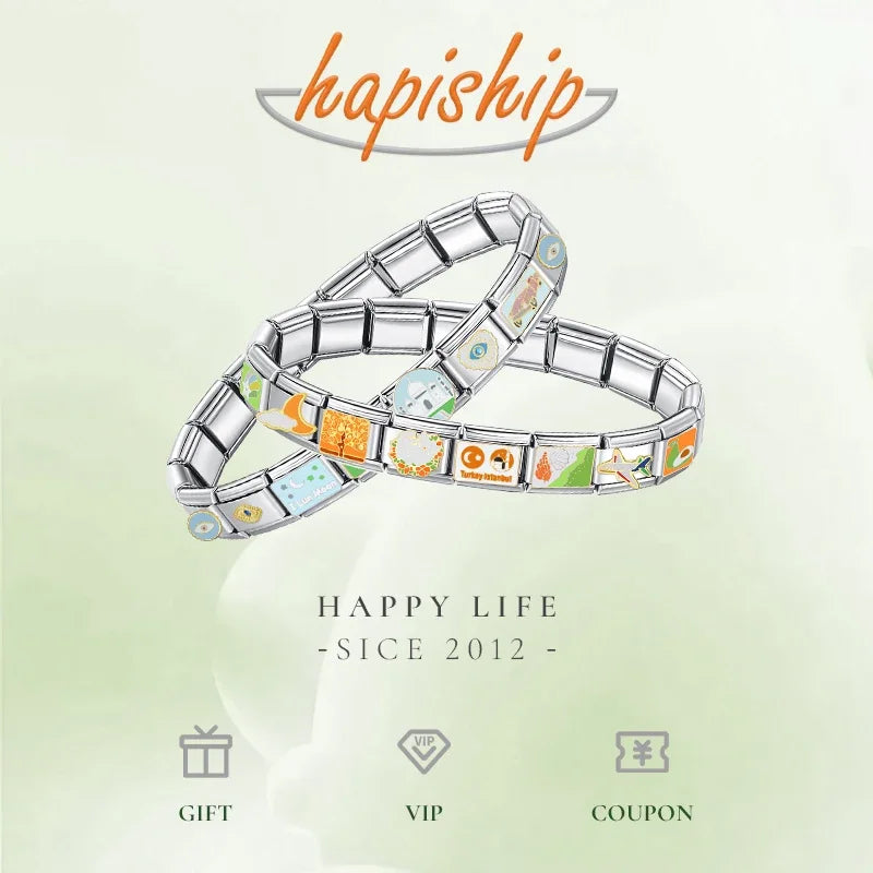 Hapiship Fashion National Flag Flower Baby Girls Italian Charms Fit 9mm Bracelet Stainless Steel Jewelry DIY Making DJ601