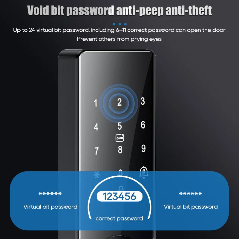 Smart Electronic Door Lock Fingerprint Biometrics Application Control Smart Card Key Access and USB Emergency Charging Smartlock