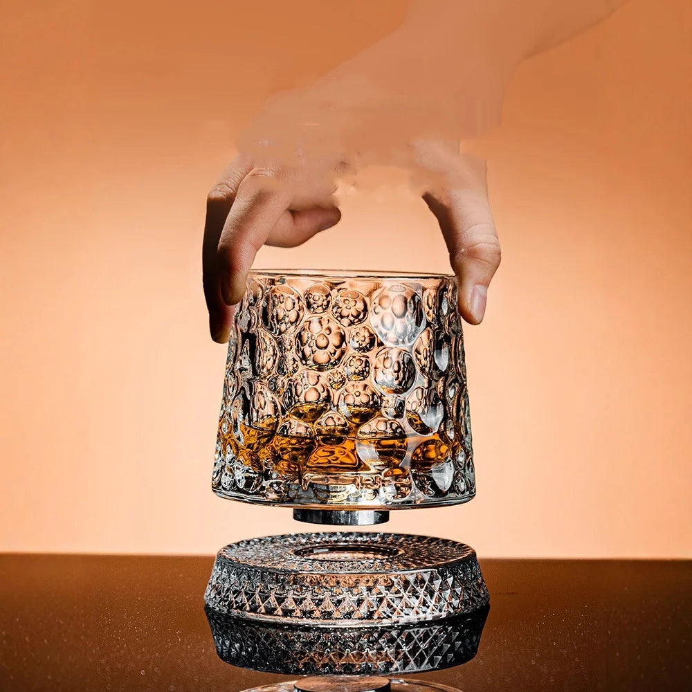 Whiskey Glasses Rotatable Tumbler Crystal Glass Cups Drinking Glasses with Creative Coasters for Scotch,Bourbon,Cocktails