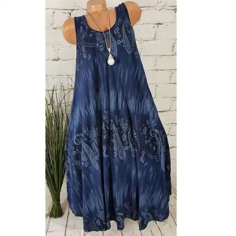 Women Dresses 2026 Summer fashion floral digital printed sleeveless mid calf dresses women's clothing vestidoes