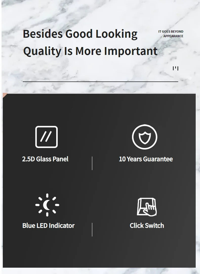 Wall Light Switch Chrome Toggle Press Button Tempered Glass Plate Blue LED Light 1 2 3 4 Gang White Black Gray Gold
