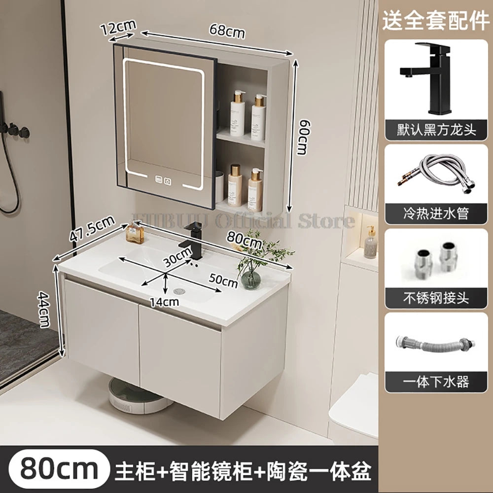Wall Mounted Bathroom Cabinet Combination Washbasin Sink Vanity Ceramic Integrated Toilet Washbasin with Mirror CabinetFurniture
