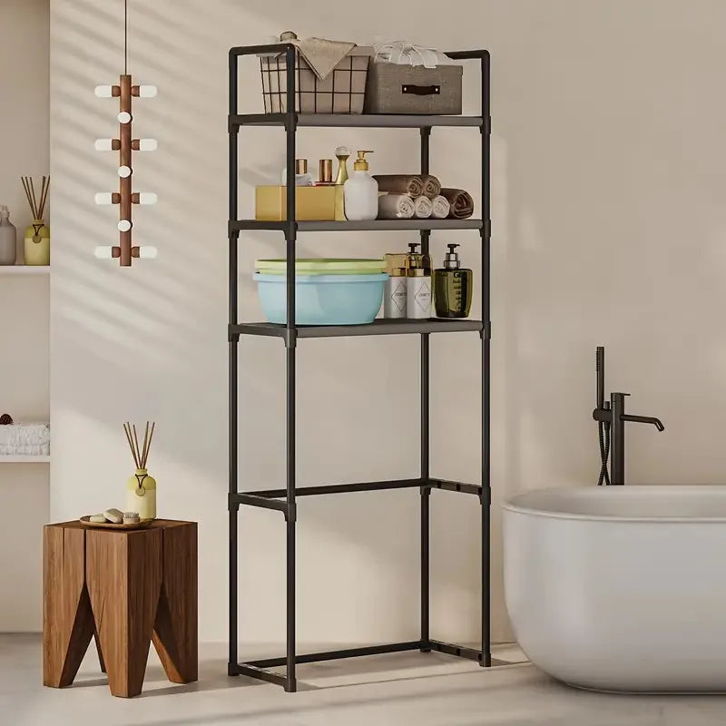 applicableWith Black Frame 3-Tier Metal Bathroom Rack | Over Toilet Storage Shelf, No Drill Freestanding Organizer
