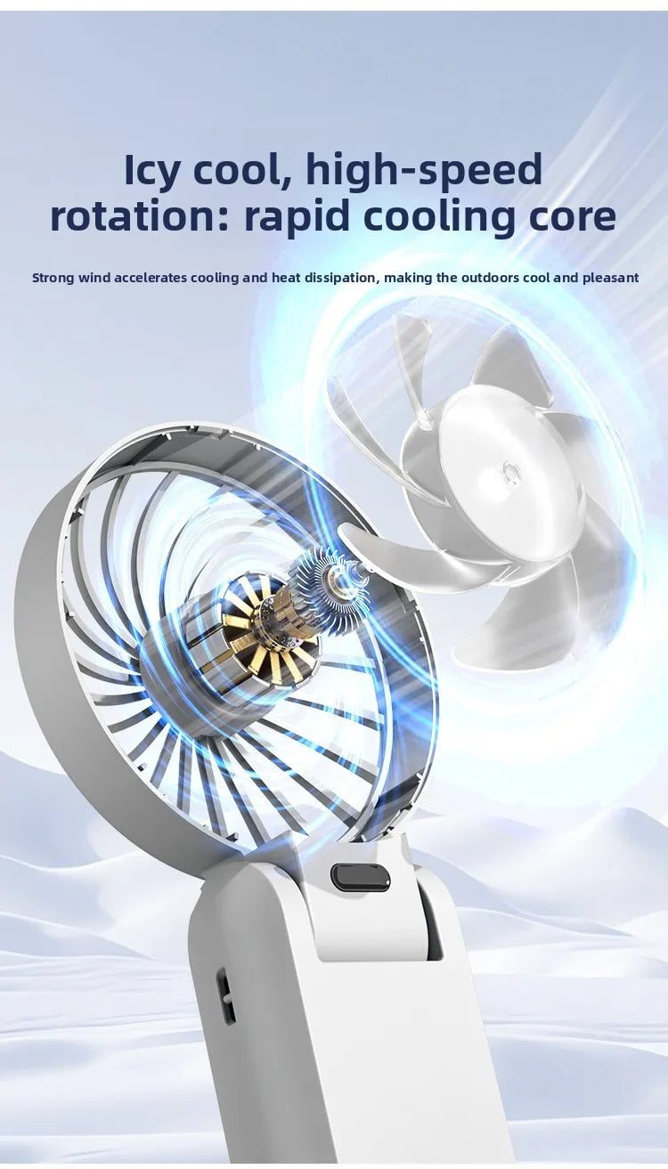 Foldable Handheld Fan with Digital Display, USB Rechargeable, Portable Mini Fan, Strong Airflow for Home and Travel