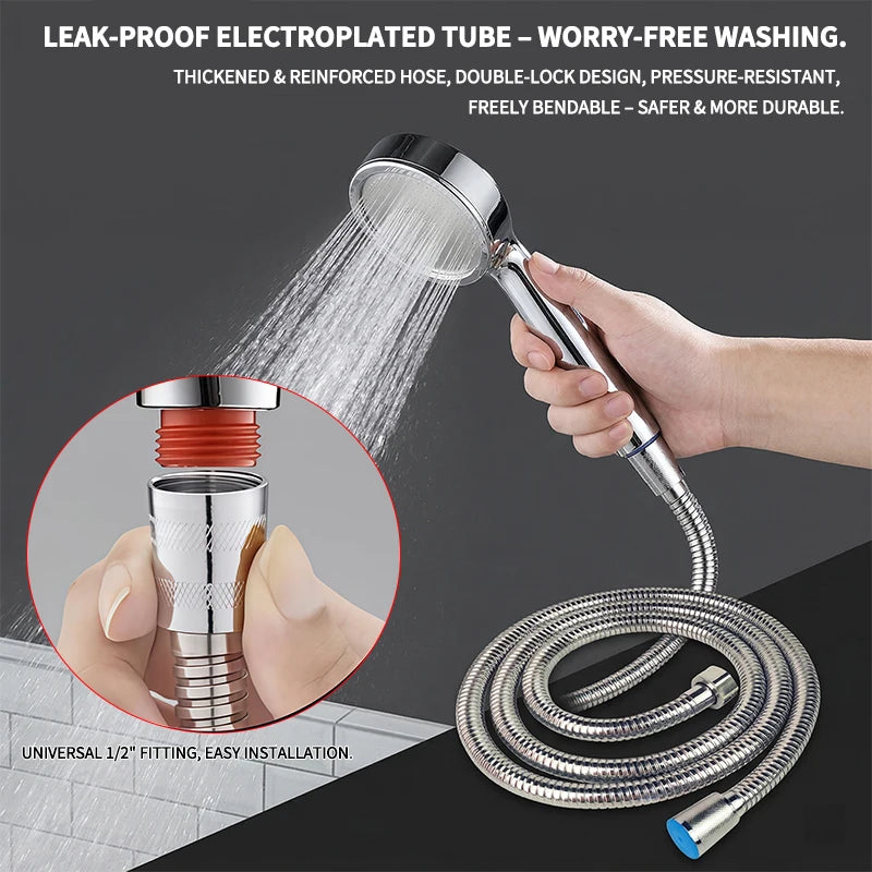 Stainless Steel Shower Hose 1.5M/2M Flexible Chrome Matte Black Universal G1/2 Connector Explosion-proof Bathroom Water Pipe
