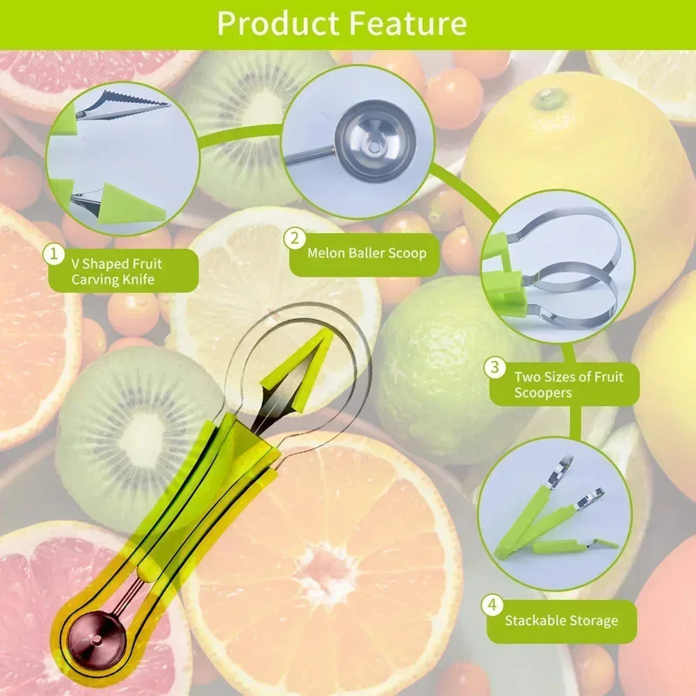 4 in 1 Melon Cutter Scoop Fruit Carving Knife Fruit Cutter Dig Pulp Separator Kitchen Gadgets Acces