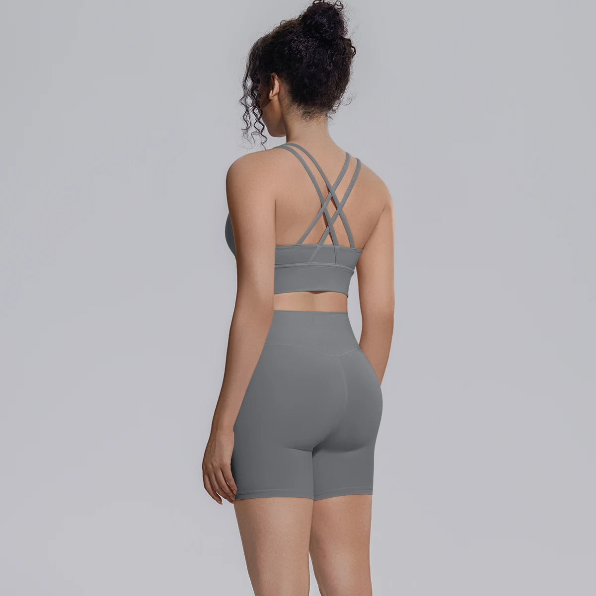 2PCS/set Yoga Set Summer Breathable Running Cycling Backless Sports Bra High Waist Peach Buttocks Fitness Shorts Gym Yoga Set
