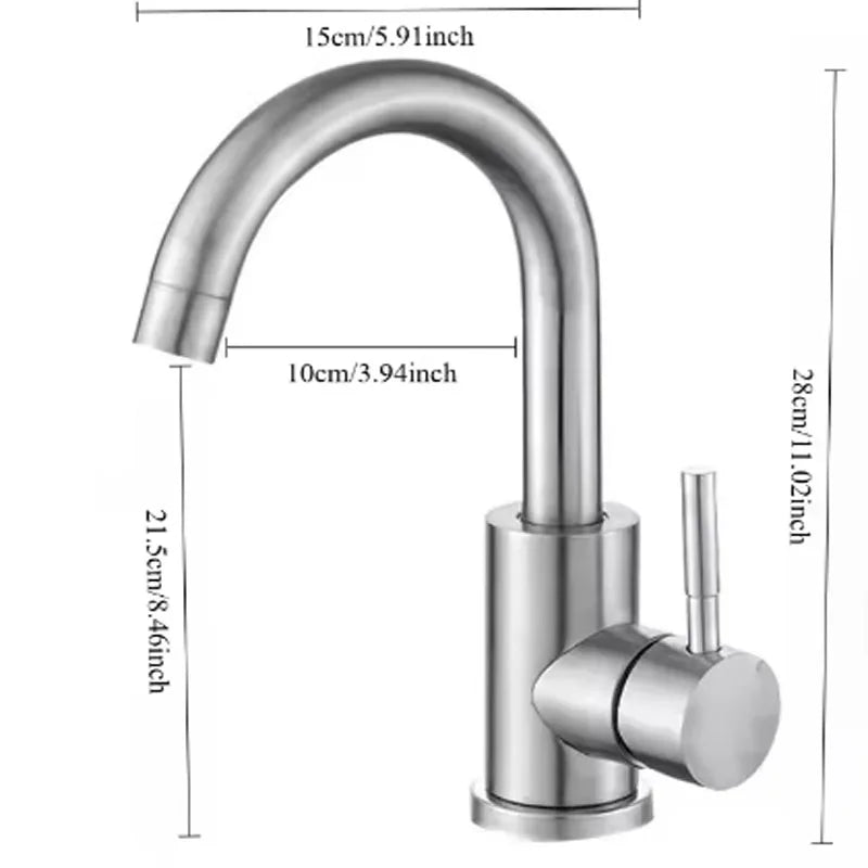 304 Stainless Bathroom Basin Faucet Steel Hot Cold Wash Mixer Crane Tap 360 Rotation Sink Faucets Single Lever Tap For Bathroom