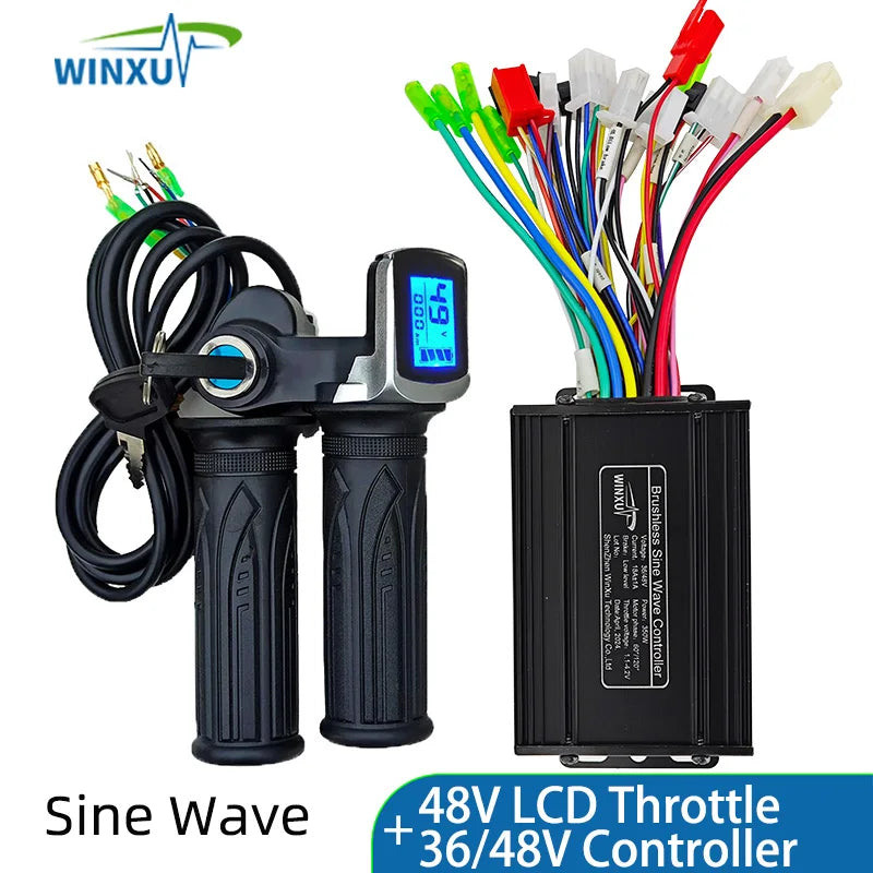 36V 48V 350W 18A E-Scooter Brushless Motor Sine Wave Controller LCD Speed Display Throttle for Electric Bicycle Scooter Tricycle