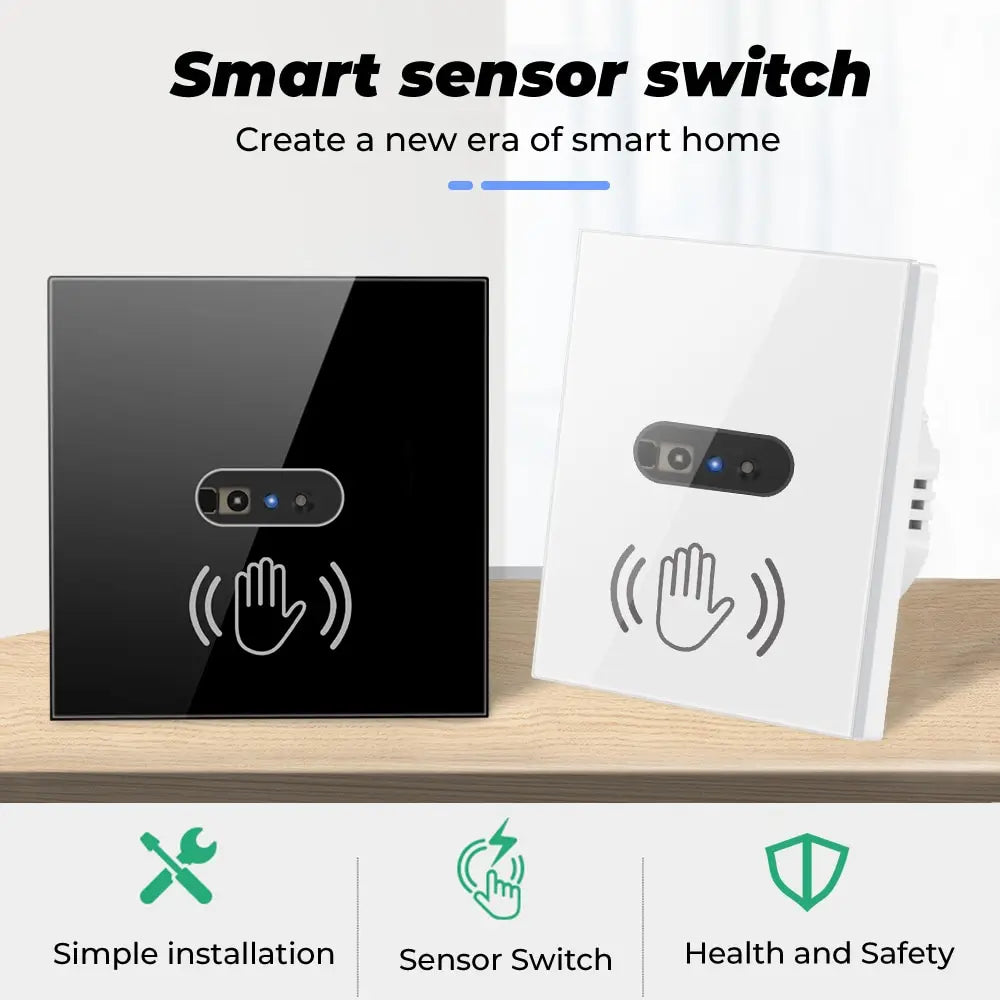 EU US Smart Wall Light Switch Hand Sweep Sensor Infrared Sensor Switch Glass Display Panel Neutral Wire10A No Touch Needed ﻿